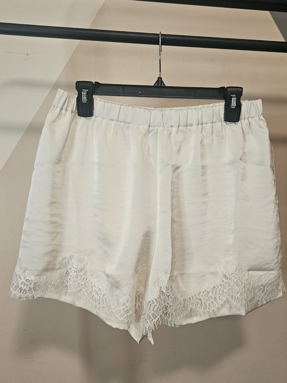 Old Navy Cream Satin Shorts with Lace Trim, Size Medium